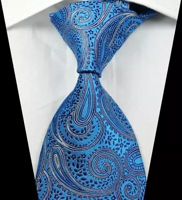 Hot Classic Paisley Light Blue White JACQUARD WOVEN 100% Silk Men's Tie Necktie • $9.99