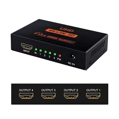 Switch Hub Box 1*4 HDMI Splitter 1 Input 4 Output Full 4K 3D Signal Converter • £10.78