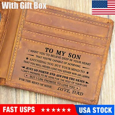 To My Son Customized Engraved Genuine Leather Wallet For Birthday Christmas Gift • $22.39
