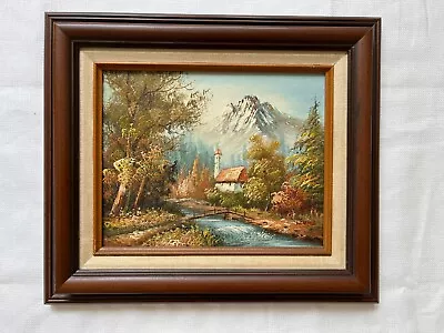 Vintage Original Oil Painting Landscape Snow Mountain Creek Signed Lucks Framed • $45