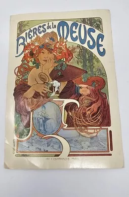 Bieres De La Meuse Beer By Alphonse Mucha Repro Art 1969 Postcard Sandy Val 1969 • $8.99