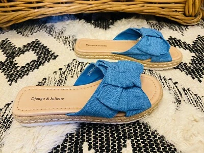Django Juliette Stannis Blue Fabric Espadrilles 39 Slides • $49