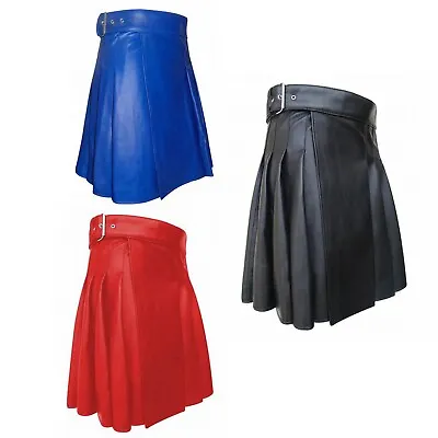 Men's Wetlook Kilt Skirted Patent Leather Pleated Skirt With Slit Sexy Clubwear • $9.39