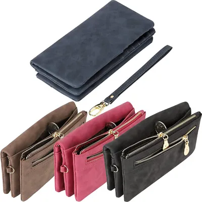 $5.99 • Buy Women PU Leather Card Holder Multi Pocket Large Long Wristlet Clutch Wallet Gift