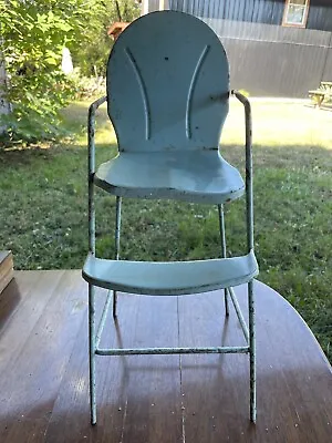 Vintage 1950s Amsco Doll-E-Hi Chair Baby Doll Blue Metal High Chair • $15.99