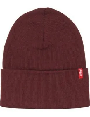 BNWT  LEVIS   Knitted Cuff Beanie Hat  Burgundy  Made In Italy • £14.29