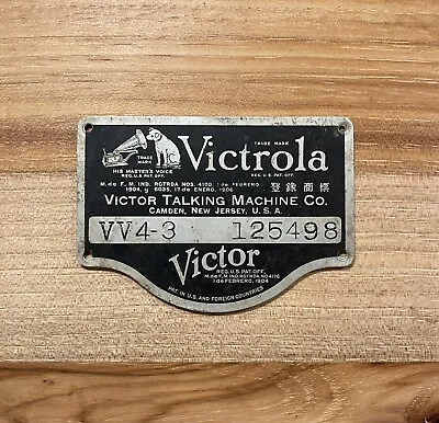 Original Victor  VV 4-3  125498 Phonograph Nameplate /ID Tag - Phonograph Parts • $17