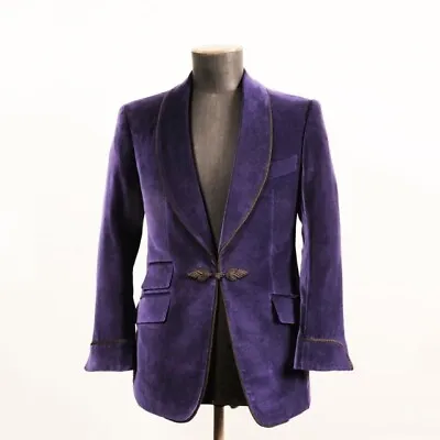 Vintage Purple Men Suits Velvet Jackets Shawl Lapel Blazer Flat Pocket Custom  • $85.76