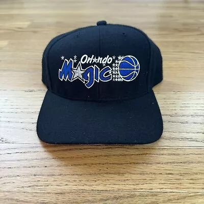 NOS Vtg Orlando Magic T.E.I Embroidered Snapback Hat 90s Black NBA Wool Blend • $45