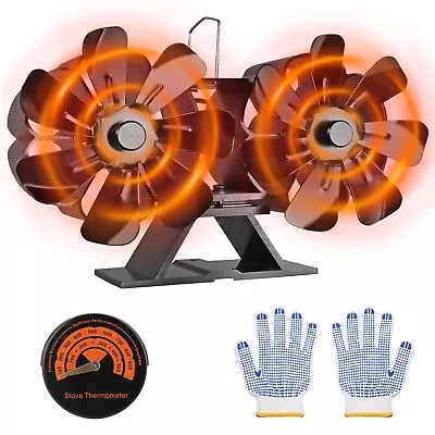 14 Blades Wood Stove Fan Heat Powered Dual Motorswith Magnetic Thermometer • $50.39