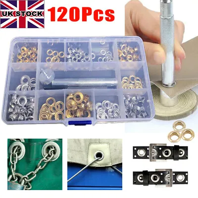 £8.99 • Buy 120x Grommets Durable Clothing Metal Eyelets Button Set Installation Tool Kit UK