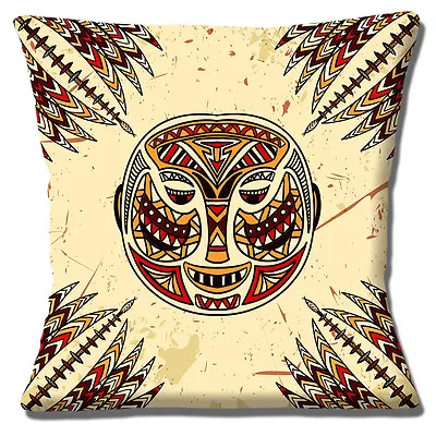 African Tribal Cushion Cover Mask Spears Feathers 16 Inch 40cm Beige Brown • £10.75