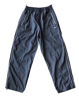 $24.99 • Buy Y2K Nike Nylon Track Pants Mens L Black White Stripe Parachute Baggy Full Zip
