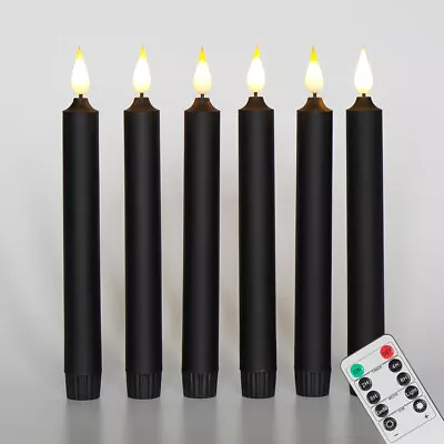 8  Flameless Battery Taper Candles Set Of 6 With Timer Flickering Flame Black • $24.83