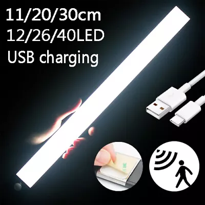 £4.27 • Buy Wireless LED PIR Motion Sensor Light Strip Cabinet Closet Lamp USB Rechargeable