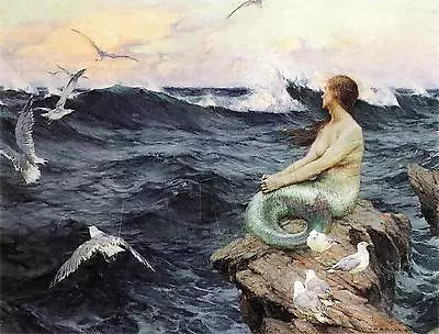 Vintage Victorian Mermaid Sea Nymph Ocean Seagull *canvas* Antique Art Print • $29.60