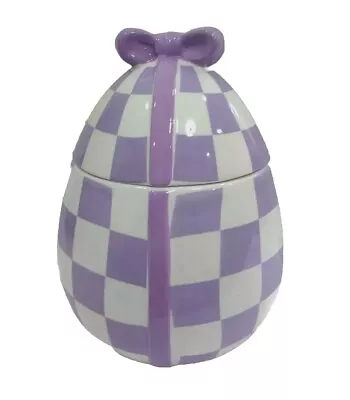 Connections Ceramic 6x10in Purple Checkerboard Egg Cookie Jar NEW Easter Spring • $34