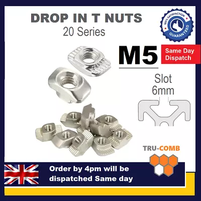 M5 Drop In T-nut  Hammer T Nut Aluminium Extrusion 20 Series 2020 T Slot UK • £1.19