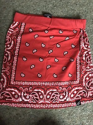 Illustrated People Red Bandana Print Bodycon Skirt - Small • £13.99