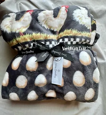 Vera Bradley Throw Blanket CHANTICLEER Chickens ROOSTERS Farm EGGS NWT Gray New • $111.60