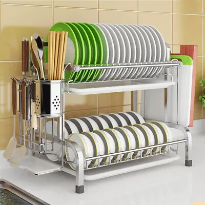 2 Tier Kitchen Dish Rack Dishrack Cup Dish Drainer Plate Tray Holder Organizer • $34.90