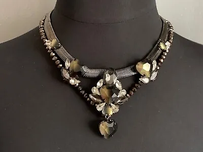 Gorgeous French Vintage CHRISTIAN LACROIX Necklace -Darkened Metal Crystals 18  • $349.30