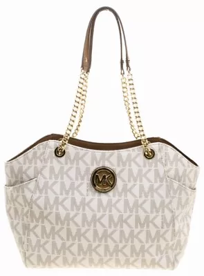 Michael Kors Jet Set Travel Large Chain Vanilla MK Logo Hand/Shoulder Bag Tote • $34