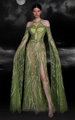 Mnm Couture Cape Sleeve Beaded Gown Size 6 • $1600