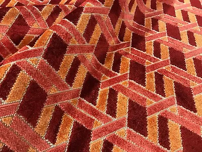 Groundworks David Hicks Red Orange  Welbeck  Geometric Epingle Velvet Fabric • $312