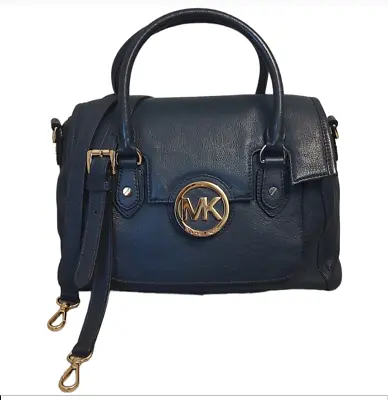 ❤️$448 MICHAEL KORS Margo Large Shoulder Satchel Tote Bag Pebbled Leather Navy❤ • $99.99