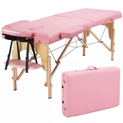 Folding Massage Table Spa Beauty Bed Portable Salon Therapy Couch Pink 2 Section • £94.99