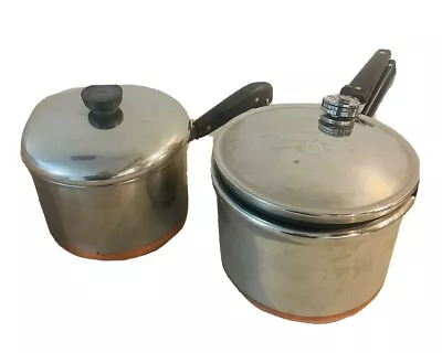 VTG Revere Ware Set Of 2~Stainless Manuel Pressure Cooker 4 Qt & 2 Qt Pot W/Lids • $35