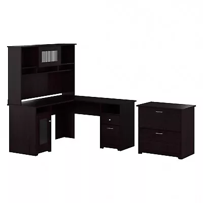 Bush Furniture Cabot L Shaped Desk W/ Hutch And Lateral File Cabinet Espresso • $760.46