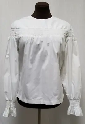 Vintage 1970’s  White Smocked Button Back Blouse Top - Size M • $36