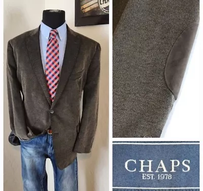 CHAPS Elbow Patch Corduroy Jacket Men 48R Blazer Sports Coat Brown MINT! • $49.72