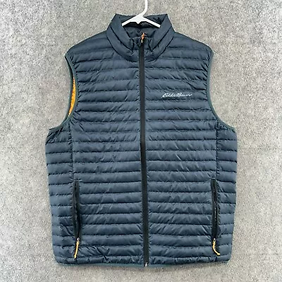 Eddie Bauer Vest Mens Medium Black Full Zip Pocket EB650 Down Puffer Coat • $24.95