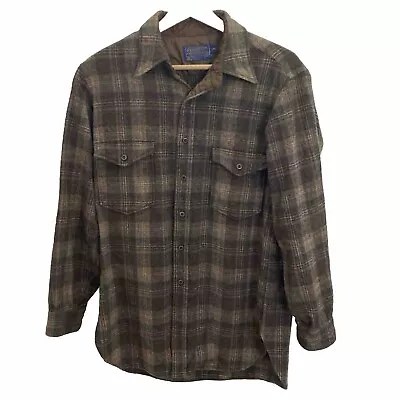 Vtg Pendleton 100% Wool Plaid Flannel Button Up Shirt Mens 16.5 Long Large USA • $49.94