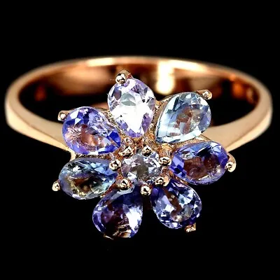 Natural Aaa Blue Tanzanite Pear & Round Sterling 925 Silver Flower Ring 4.75 • £8.03