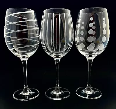 Set Of 3• Mikasa •Cheers• White Wine Glasses •8.75” •Spiral• Bubbles •Lines • $24.95