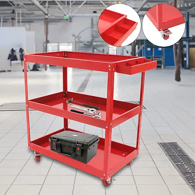 Red 3 Tier Tool Carts Rolling Cart With Wheels Steel Service Cart Mechanic USA • $98.80