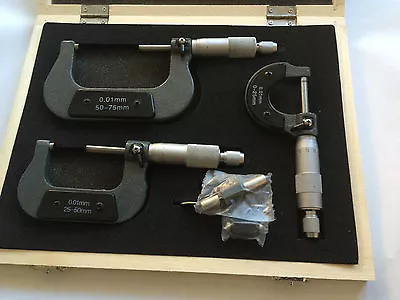 Micrometer Tool Set Carbide Anvils Good Quality 3 Pc External Adjustable Metric • £38.99