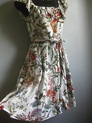 £34.99 • Buy ZARA FLORAL COTTON DRESS Boho Peasant Button Front Fit Flare Off Shoulder XS 8 