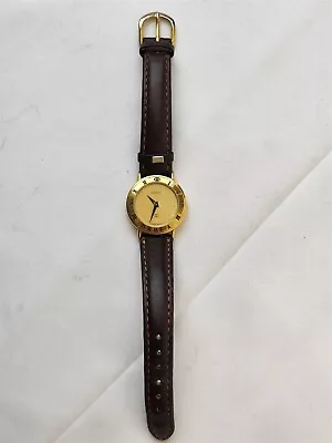 Vintage Gucci 1990's Gold Tone Wristwatch With Brown Leather Band 7  • $225