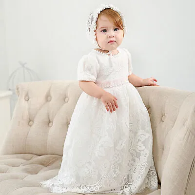 £21.98 • Buy Baby Girls Christening Dress Bonnet Embroidery Lace Baptism Gown Flower Girl UK