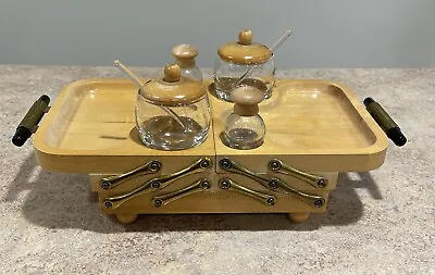 Vintage Karoff Wood Mid Century Modern 3 Tier Expandable Buffet Serving Tray MCM • $99.99