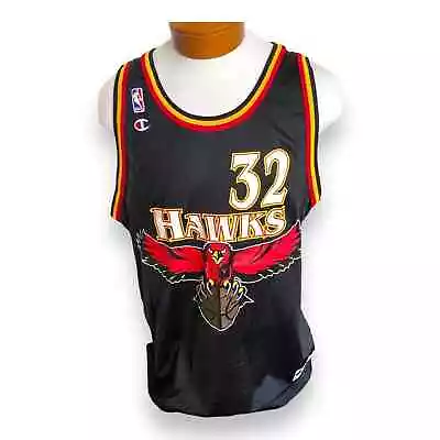 Vintage 90s Champion Christian Laettner Jersey #32 Atlanta Hawks NBA Black Sz 52 • $135