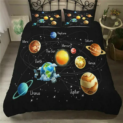 $49.91 • Buy 3D Space Galaxy Bedding Set Solar System Planets Duvet Cover Pillowcase