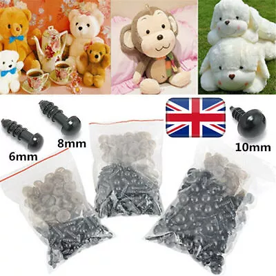 100x 6-10mm Black Plastic Safety Eyes With Washers For DIY Crochet Animal Crafts • £4.67