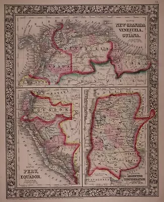 Authentic 1864 Mitchell's Atlas Map ~ VENEZUELA ARGENTINA ~ FreeS&H • $20