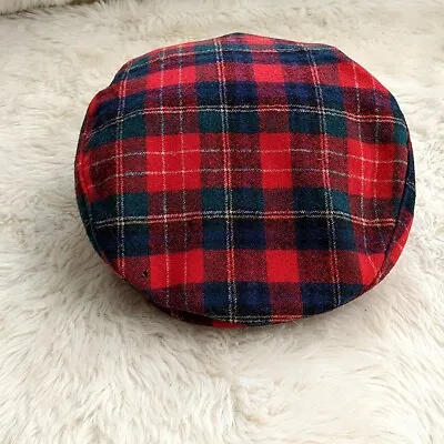 Pendleton Mens Sz L Hat Newsboy Cabbie Driver Cap Red Plaid 100% Wool • $17.08